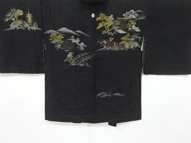 大正ロマン　紋錦紗遠山に屋敷樹木模様織り出し漆一つ紋羽織